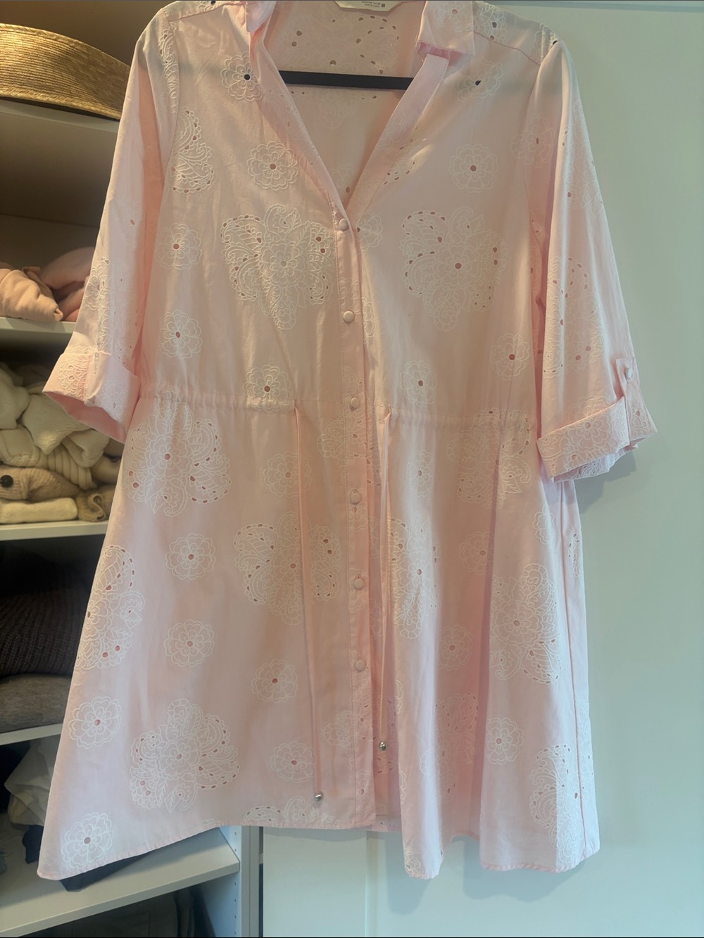 Zara Pale Pink Eyelet Button-Front Sleep Shirt